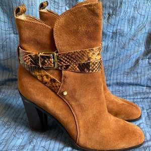 Donald J. Pliner Brown Ankle Boots with Snake Print Strap
